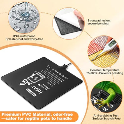 USB Reptile Heat Pad, 6"X8" 8W Heat Mat for Reptiles, Reptile Heating Pad Under Tank Terrarium Heating Mat Waterproof for for Plants, Seeds, Lizard, Snake, Turtle, Hermit Crab - size: 8W