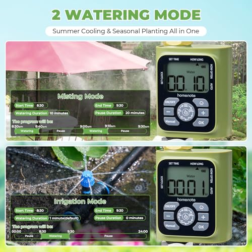 HOMENOTE Misting Cooling System with Timer, 59FT Misting Hose+20 Brass Nozzles+3/4" Brass Adapter+Water Timer with Mist Mode & Irrigation Mode, Outdoor Misters for Patio Cooling and Garden Watering - size: 59FT / 18M