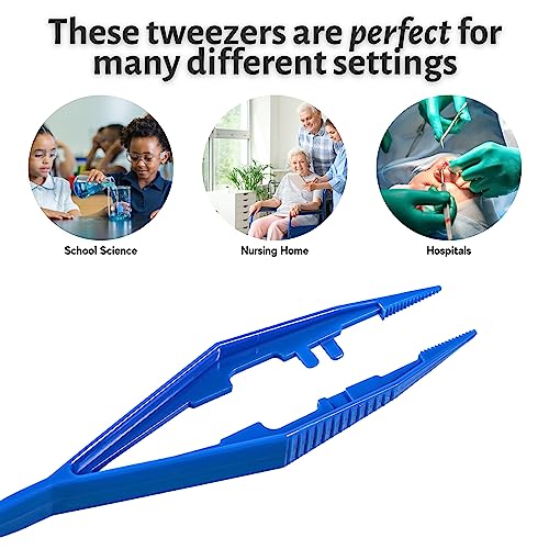Vakly Disposable Plastic Forceps Tweezers Blue (30 Pack) – Serrated Tip Medical Tweezers with Finger Ridges & Narrow Points for First Aid, Lab, Crafts & School Science