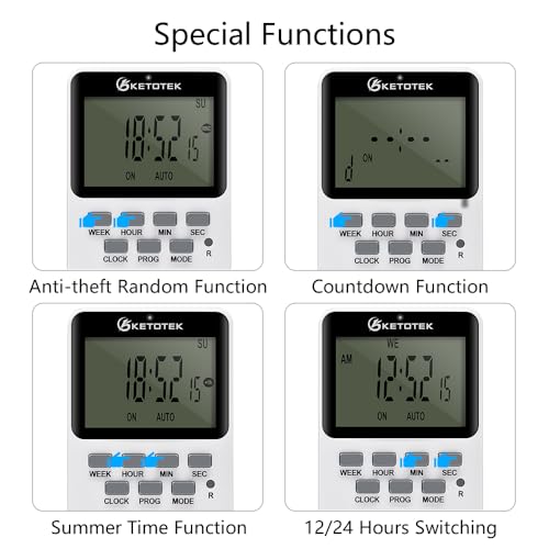 Digital Plug-in Timer Outlet Socket 20 on/Off Programmable Timer Switch 24 Hours 7 Days Programs and Countdown Energy Saving Timing Plug Socket (15A 1725W 115VAC)