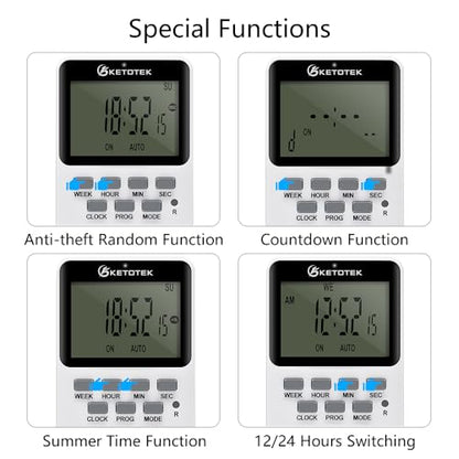 Digital Plug-in Timer Outlet Socket 20 on/Off Programmable Timer Switch 24 Hours 7 Days Programs and Countdown Energy Saving Timing Plug Socket (15A 1725W 115VAC)