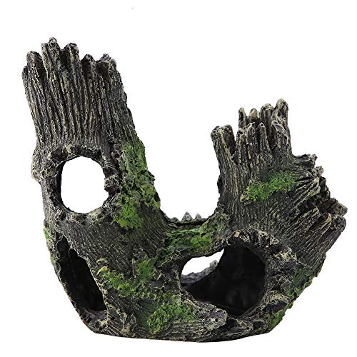 Aquarium Tree Trunk, Hollow Landscape Stump Wood House Resin Ornament Hideout Caves Rocks Decor Fish Tank Hole Stone Decoration Accessories Betta Cichlid Turtles Small Lizards Reptiles Amphibians - size: Type 2