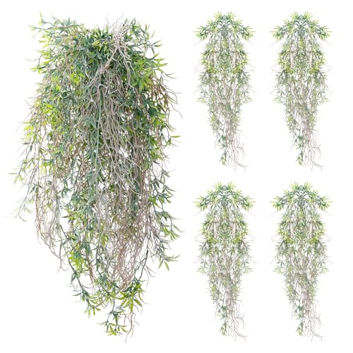 dallisten 4Pcs Fake Hanging Fern Plants for Outdoors, UV Resistant Artificial Ferns Greenery Vines Faux Trailing Plants for Indoor Wall Porch Wedding Boho Home Garden Decor(4PCS WhiteGreen Ferns) - color: 4pcs Whitegreen Ferns