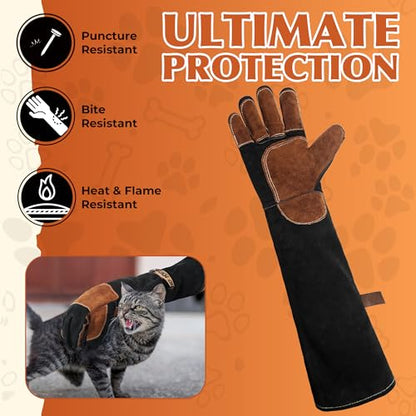 HANDLANDY Animal Handling Gloves, Bite-Proof, Scratch-Resistant, Pet Gloves for Dogs, Cats, Falconry, Gardening - color: Black Brown, size: 24 Inches