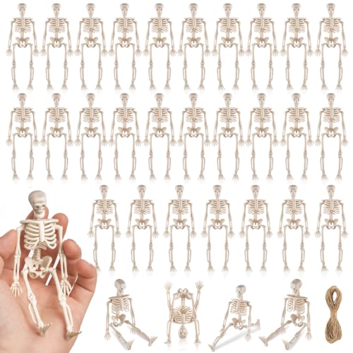 32 Pcs Halloween Mini Skeleton Figurine Decoration,6”Halloween posable Skeleton Decor,Small Plastic Skeleton Figure for Spooky Home Decor Haunted House Decorations Party Favors - color: White-32pcs