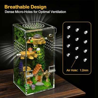 Jumping Spider Enclosure Starter Kit,Escape Proof Forest Terrarium | Praying Mantis Terrariums,Transparent Acrylic Complete Bug Habitat,All In One Arboreal Tarantula Cribs Cage,Insect Container - size: Small