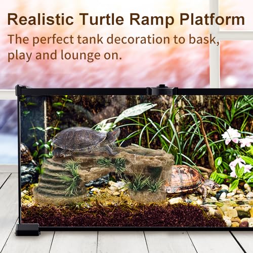 Hamiledyi Large Turtles Basking Platform 3Pcs Resin Bearded Dragons Climbing Step Ramp Tortoise Resting Dock Rock Hideout with Feeder Bowls for Reptile Lizards Chameleons Geckos Frogs Newts Snakes
