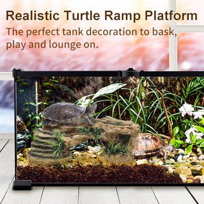 Hamiledyi Large Turtles Basking Platform 3Pcs Resin Bearded Dragons Climbing Step Ramp Tortoise Resting Dock Rock Hideout with Feeder Bowls for Reptile Lizards Chameleons Geckos Frogs Newts Snakes