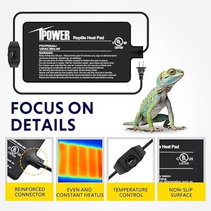 iPower 4x7 Inch Reptile Heating Pad, Under Tank Heater Warmer Heat Mat with Temperature Adjustable Controller Knob for Turtles, Lizards, Snakes - color: Black/Heat Pad with Adjust Knob, size: 4" x 7"