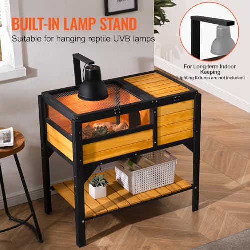 Happybuy Tortoise Habitat, Wooden Tortoise House Indoor & Outdoor, Tortoise Enclosure with Light Stand, Reptile Enclosure Small Animal Cage with Stand Legs for Gecko, Lizard, Snake