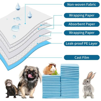 Rabbit Pee Pads Disposable Cage Liners Absorbent Leak-Proof Diaper Mat Small Animal Toilet Potty Training for Squirrel Guinea Pig Ferret Hedgehog Hamster Chinchilla Puppy (20PC, Blue) - size: 13''x18''- 20 Counts