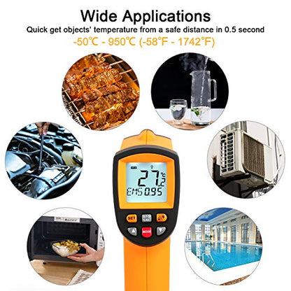 Laser Infrared Thermometer Gun - High Heat, Settable Temp Alarm, IR Temperature Reader -58F to 1742F, Industrial Surface Use - color: -58°F~1742°F