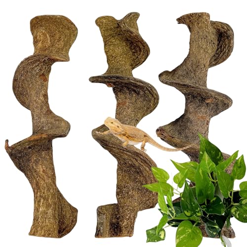 BNOSDM 3PCS Natural Reptile Climbing Branches Decor,1.8-2.2" Thick Natural Snake Climbing Forest Wood with Plant Leaf Decor,Lizard Forest Branch,Geckos Tank Tree Trunk Accessories for Bearded Dragons - size: 3PCS|L:1.75-2.25"T,13"H