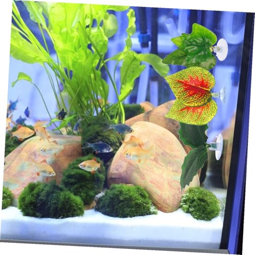 Hemoton 4pcs Aquarium Fake Plants Purple Perilla Leaves with Suction Cups Artificial Terrarium Plant Decorations for Fish Tank Landscaping Reptile Tank Ornaments