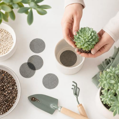 200 Pcs Plant Pots Hole Mesh Pad Round Potting Mat Flower Pot Bonsai | Mesh Bonsai, Bottom Grid Mat Screen Cover Pad, Substrate Barrier Meshes, for Plant Terrarium Potting Mats, Prevent Soil Loss