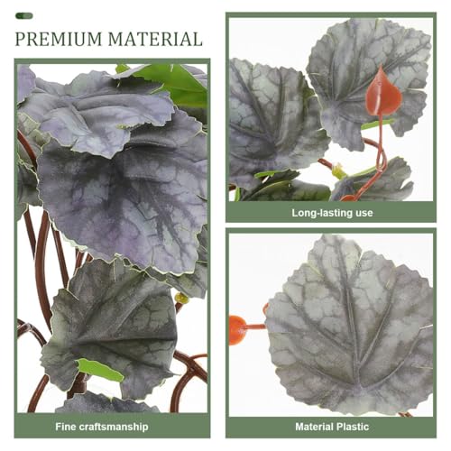 PRETYZOOM Artificial Reptile Terrarium Plants Hanging Fake Aquarium Leaf Pendant with Suction Cup 23-Leaf Dual-Tone Begonia for Amphibian Environment Decoration