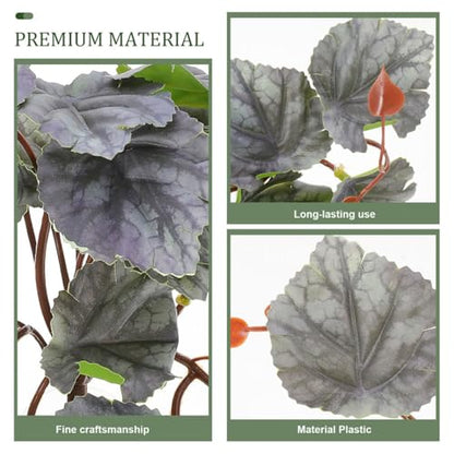 PRETYZOOM Artificial Reptile Terrarium Plants Hanging Fake Aquarium Leaf Pendant with Suction Cup 23-Leaf Dual-Tone Begonia for Amphibian Environment Decoration