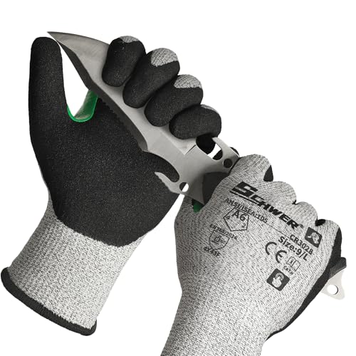 Schwer 6 Pairs Cut Resistant Work Gloves ANSI A6 Cut Proof Glove CR3028, with Reinforced Thumb, Touchscreen Working Gloves for Men and Women Used for Woodworking, Glass Cutting, Construction, L - color: Grey, size: Large