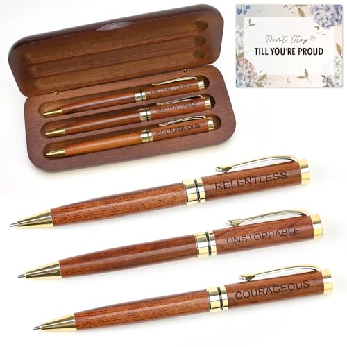 Renawe Fancy Wooden Pens Set with Box Congratulations Gifts for Women Men New Job Promotion Gift for Coworkers Boss Lady Office Business Pen Nice Positive Writing Pens Journaling Luxury Engraved Pens - color: Inspirational