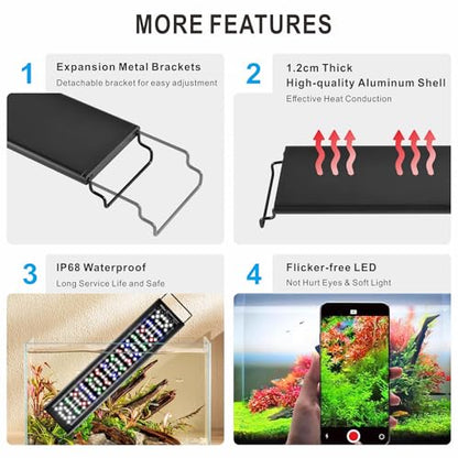 Advanced 7-Row LED Aquarium Light, Easy Setup Controller, Auto On Off Full Spectrum Fish Tank Light, 24/7 Lighting Cycle, 8 Colors, 10 Level Dimming, 32W for 24"-30" Freshwater Planted Tank - size: 24-30 inches
