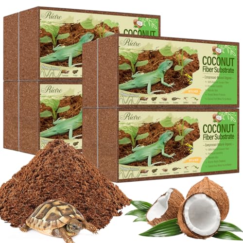 Riare 8 Pack Natural Coconut Fiber Substrate for Reptile- Premium Compressed Coconut Husk Terrarium Bedding for Reptile, Tortoise, Frogs, Snakes Hermit Crabs, Burrowing Animals - color: 8 pack