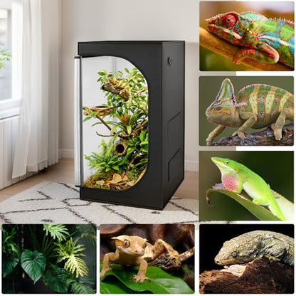 REPTIZOO 120 Gallon Reptile Tent Habitat 24"x24"x48" High Reflective Reptile Terrarium Cage Plant Grow Tent with Ventilation Window and Waterproof Base Tray for Lizards, Bearded Dragons
