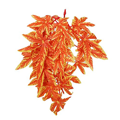 Artificial Reptile Plants, Artificial Plastic Plant, Lifelike Plastic Plant, Hanging Leaves, Decoration with Suction Cup for Reptiles, Terrarium, Aquarium (T-007 Orange)