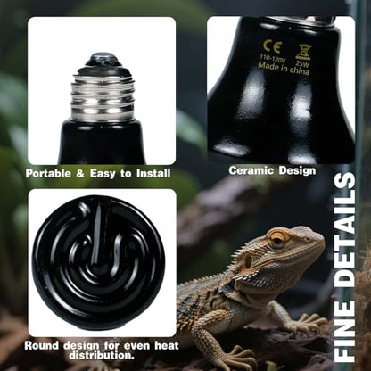 25W Reptile Heat Lamp(2-Pack) Ceramic Heat Emitter- Non-Light Emitting, 24/7 Safe Heating for Terrariums, Brooders & Incubators-Turtle Lizard Bearded Dragon Snake Small Pets E26 - size: 25 Watts