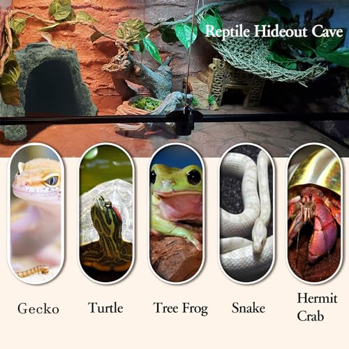 Tfwadmx Reptile Hideout, Tortoise Hide Cave, Turtle Hideout with Bendable Vines Leaves, Resin Rock Cave Habitat Hidden for Turtles Tortoise Bearded Dragons Lizards Geckos Snakes