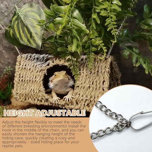 Reptile Hide Cave,Hanging Seagrass Fiber Bearded Dragon Hammock Swing Climbing Toys with Plants Decor,Gecko Hideout Hollow Cave Tank Accessories for Lizard Snake-Triangle S - size: Triangle S:7.87*3.94*3.94"