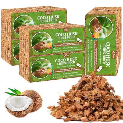 Riare 10 Pack Coco Chips Substrate for Plants- 11lb 100% Organic Coconut Husk Brick with Low EC and pH Balanced, High Expansion Coconut Substrate Coco Husk Mulch for Garden Flowers, Herbs, Planting - color: 10 Pack