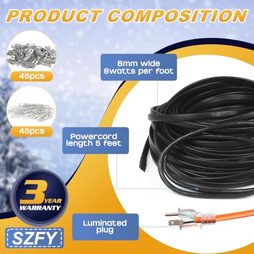 3FT~200FT Heat Tape for Water Pipes, -40°F Deicing Cable,Pipe Heat Cables for Roof,Gutter，Farm，Freeze Protetion Heating Wires, Heated Water Hose,Plumbing Fixtures,120V 5W/FT (140FT) - size: 140FT