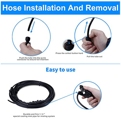 Fogland Pump Misting System: Outdoor Misting System 49ft Misting Cooling System with 16pcs 0.016" Orifice Thread Stainless Steel Misting Nozzle for Patio Garden Backyard - size: 0.016" Orifice/49FT with 12V Pump