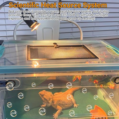 Reptile Heat Lamp with 2 Pcs 50W UVA UVB Light Bulb, 360° Rotatable Basking Spot Light Simulated Sunlight, Dimmable Heating Lamp for Turtle, Lizard, Snake, Beared Dragon, Amphibians - size: Reptile Lamp-Dimmable