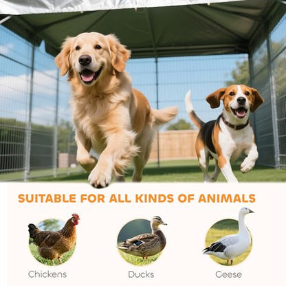 PawHut 4.6' x 4.6' x 5' Dog Kennel Outdoor with Waterproof Cover, Dog Playpen for Small and Medium-Sized Breeds, Chickens, Ducks, with Two Part Door Design, Brown