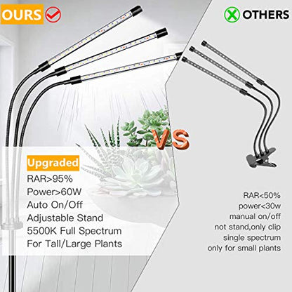 GHodec Grow Light with Stand, 60 LED 5500K Full Spectrum Floor Plant Light for Indoor Plants Growing,5 Dimmable Levels & Auto On/Off Timer,Tripod Stand Plant Lamp Height Adjustable - size: 75Watts