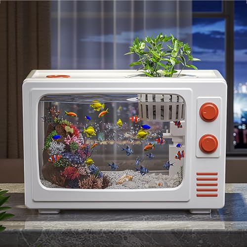 Fish Tank Aquarium, Aquarium Starter Kit with Self Cleaning Fish Tank Pump with Filteration, Water Circulation(White) - color: White