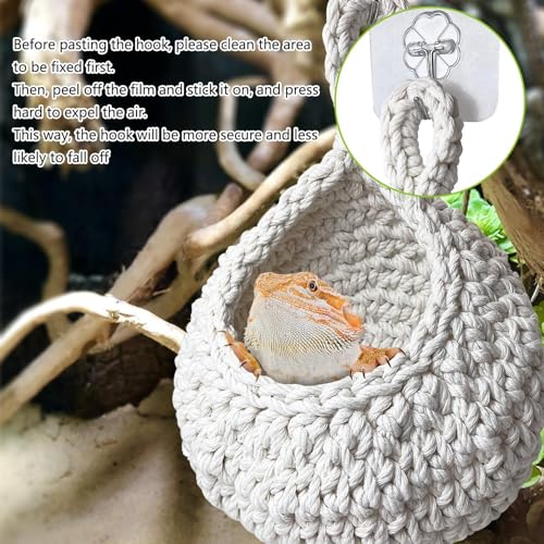 PINVNBY Bearded Dragon Hammock, Wall-Mounted Snake Hammock with Adhesive Hook Snake Enclosure Accessories Habitat Terrarium Decor for Chameleon Lizards Gecko (S)