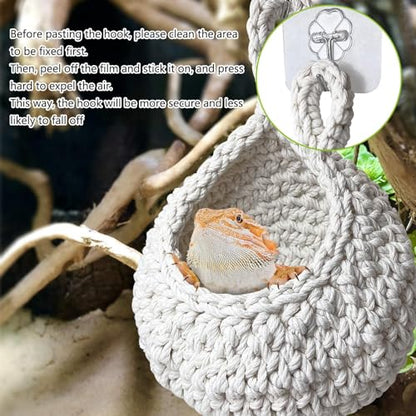 PINVNBY Bearded Dragon Hammock, Wall-Mounted Snake Hammock with Adhesive Hook Snake Enclosure Accessories Habitat Terrarium Decor for Chameleon Lizards Gecko (S)