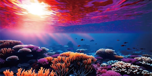 YongFoto Fish Tank Background 30x12 inch Coral Seaweed Reef Rock Tropical Fish Underwater Sea World Polyester Backdrop Reptile Habitat Terrarium Aquarium Background - color: Blue-Purple, size: 30x12in/75x30cm