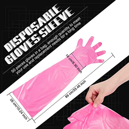 Patelai 50 Pcs Disposable Dressing Gutting Gloves 1.6 Mil Shoulder Length Hunting Field Dressing Glove for Deer Cleaning Gutt - color: Pink