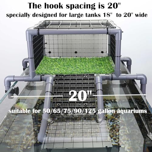Extra Large Turtle Basking Platform, RES Basking Dock, Above Tank Dry Resting Area with Artificial Grass, Non-Slip Aquatic Turtles Ramp, Turtle Accessories for 75/90/125 Gal