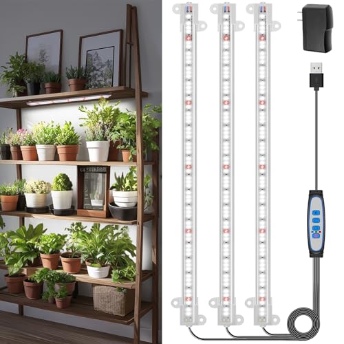 Wiaxulay LED Plant Grow Light Strips, 6000K White Grow Lights for Indoor Plants Full Spectrum, 3 Bars/16 in Grow Lamp with 6/12/16 Hrs Timer, 5 Brightness for Green House, Hydroponics, Seed Starting - color: 16in-3 Bars, size: 1 Pack