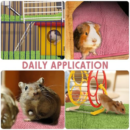 Amylove 4 Pcs Guinea Pig Cage Liner 12 x 12 Inch Washable Chenille Pee Pads Pet Dog Cat Bedding Training Mat Reusable for Small Animals Puppy Bunny Hamster Chinchilla - color: Green Pink, size: 12 x 12 Inch, style: Low Pile Chenille