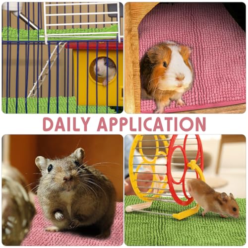 Amylove 4 Pcs Guinea Pig Cage Liner 16 x 24 Inch Washable Chenille Pee Pads Pet Dog Cat Bedding Training Mat Reusable for Small Animals Puppy Bunny Hamster Chinchilla - color: Green Pink, size: 16 x 24 Inch, style: Low Pile Chenille