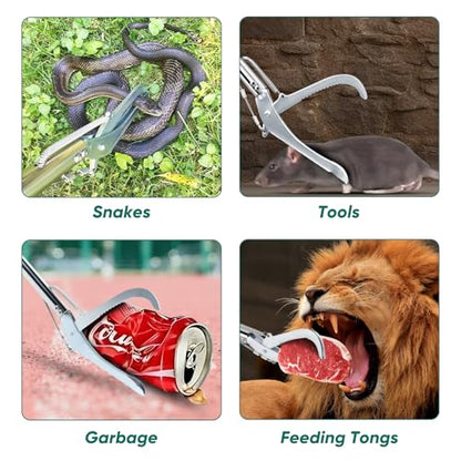 52" Snake Tongs Stick with Lock, Professional Snake Grabber Tool Heavy Duty Reptile Snake Catcher Grabber Stainless Steel Snake Pole Wide Jaw Handling Tool with a Protective Structures for Snakes