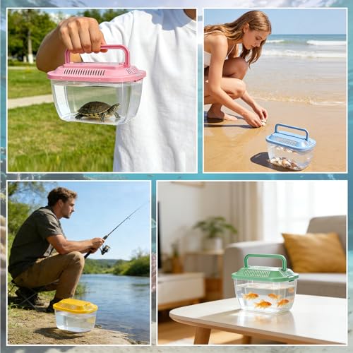 16 Pack Plastic Fish Tank, Small Reptile Terrariums Carrier Cage | Fish Bowls with Handle and Lids, Tarantula Enclosure Snake Breeding Case, Mini Fish Box for Pets Candy Party Decoration