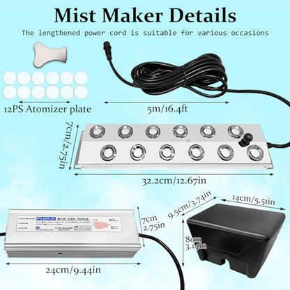 Ultrasonic Fogger 12 Head Ultrasonic Mist Maker,9000ml/H 400W Mist Maker Fogger,12 Head Ultrasonic Fogger Mist Maker,12 Head Ultrasonic Mist Maker fogger Ultrasonic Mister Fogger 12Head Fogger - color: 12 Head Ultrasonic Fogger
