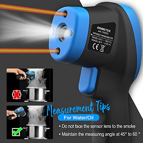AIOMEST Digital Infrared Thermometer - Non Contact High Temperature Gun AI-1500 Infra Pyrometer Temp Gauge -58~2732℉ Handheld IR Laser Reader for Cooking Kiln HVAC (NOT for Human Temp) - color: Blue