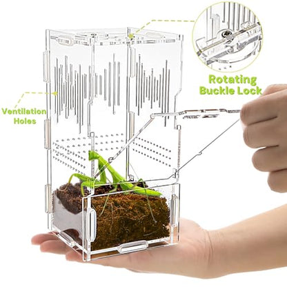 4"x4"x8" Jumping Spider Enclosure, Acrylic Tarantula Tank, Small Reptile Terrarium, Praying Mantis Habitat, Critter Keeper for Scorpion Isopod Iguana Leopard Gecko Frog Bearded Dragon